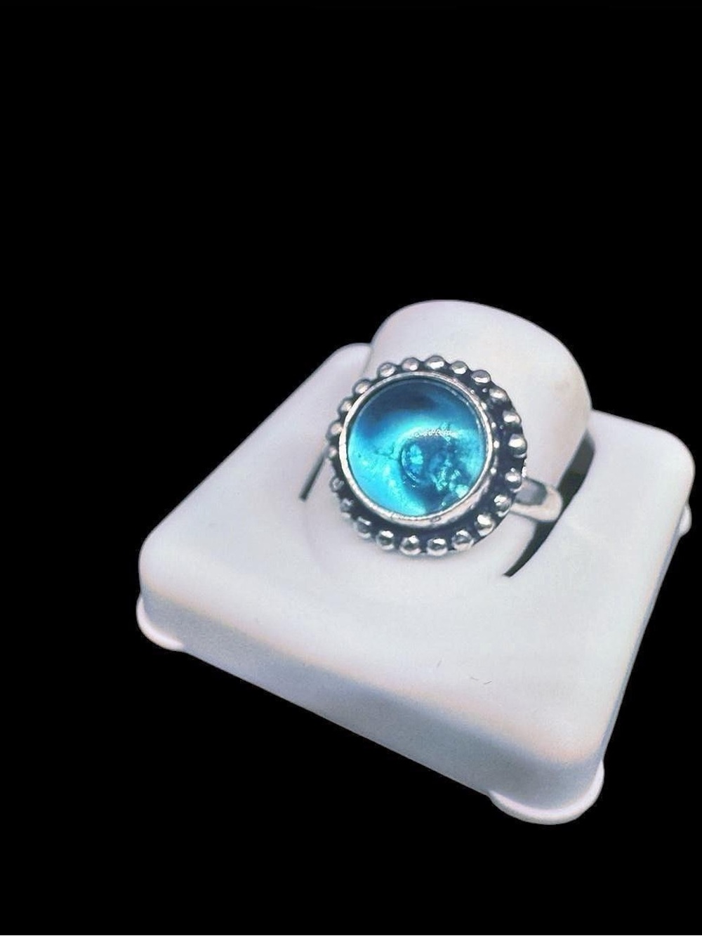 Sterling Silver Stamped 925 Blue Cabochon Ring – Size 8